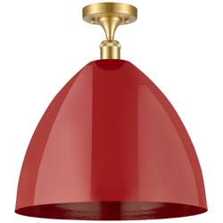 Plymouth Dome 16" Wide Satin Gold Semi Flush Mount w/ Red Shade