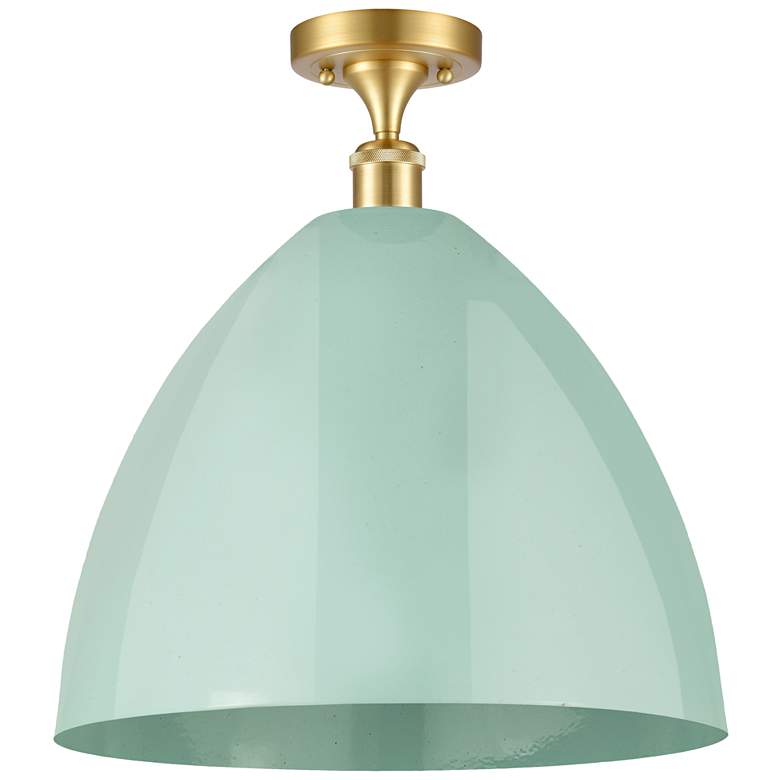 Image 1 Plymouth Dome 16" Wide Satin Gold Semi Flush Mount w/ Seafoam Shade