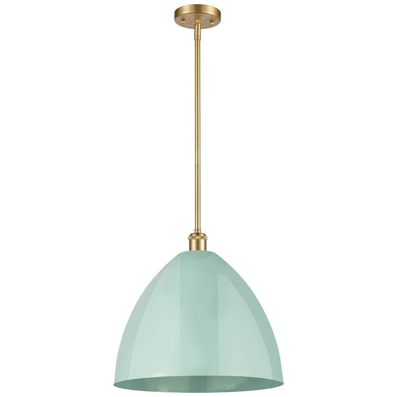 Image 1 Plymouth Dome 16" Wide Satin Gold Stem Hung Pendant w/ Seafoam Shade