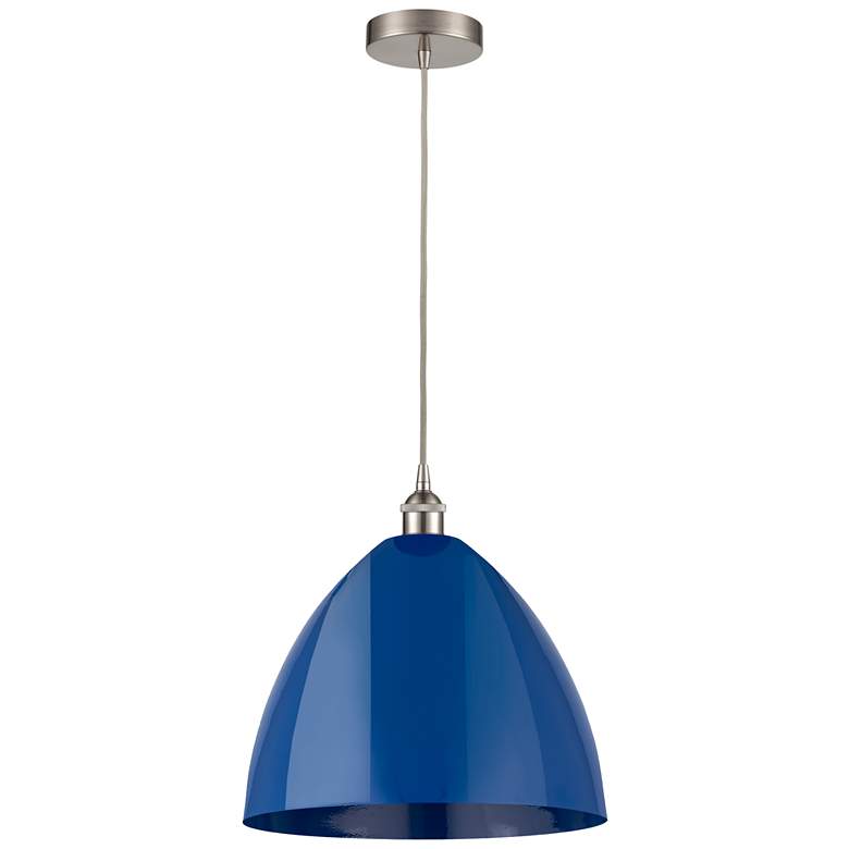 Image 1 Plymouth Dome 16"W Brushed Satin Nickel Corded Mini Pendant w/ Blue Sh