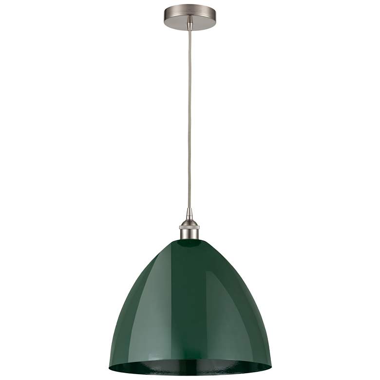 Image 1 Plymouth Dome 16"W Brushed Satin Nickel Corded Mini Pendant w/ Green S