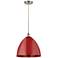 Plymouth Dome 16"W Brushed Satin Nickel Corded Mini Pendant w/ Red Sha