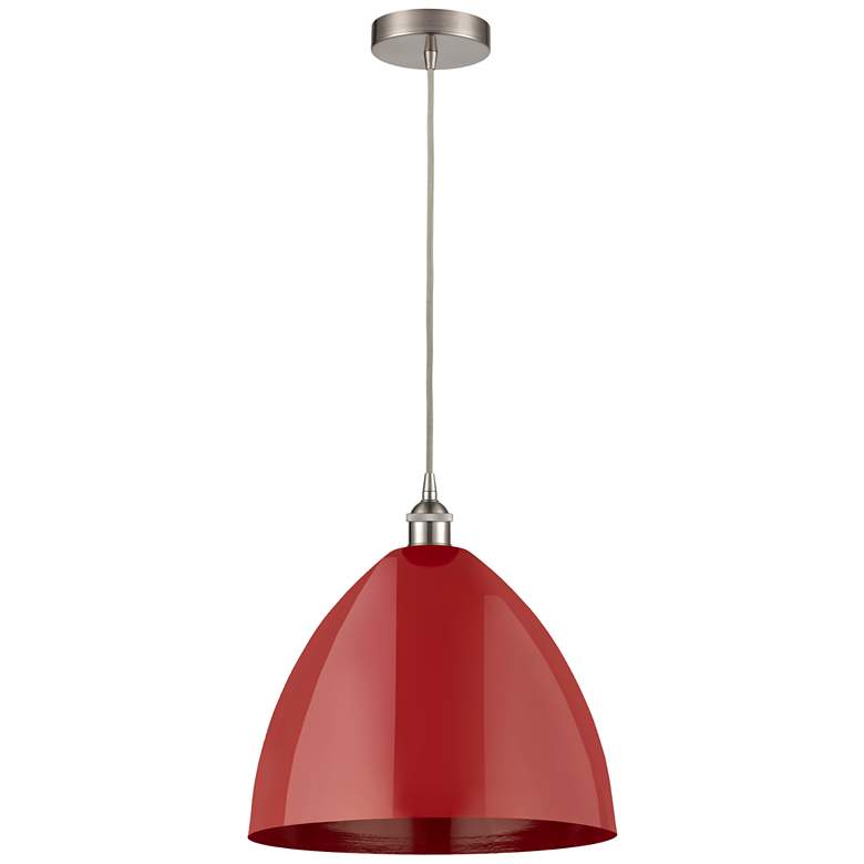 Image 1 Plymouth Dome 16"W Brushed Satin Nickel Corded Mini Pendant w/ Red Sha