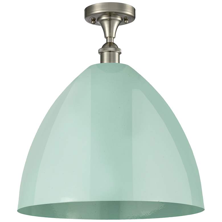 Image 1 Plymouth Dome 16"W Brushed Satin Nickel Semi Flush Mount w/ Seafoam Sh