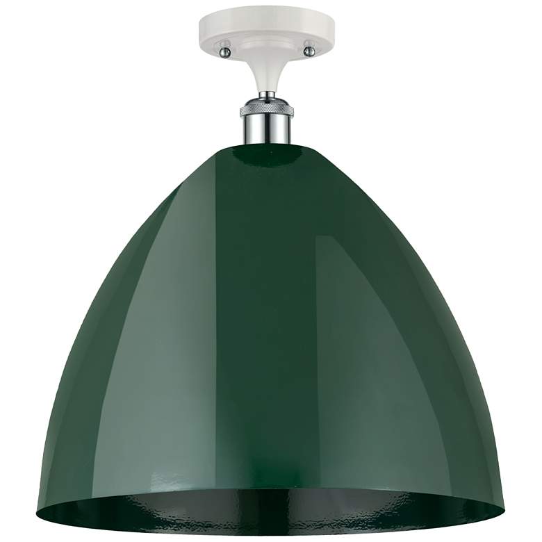 Image 1 Plymouth Dome 16"W White and Chrome Semi Flush Mount w/ Green Shade