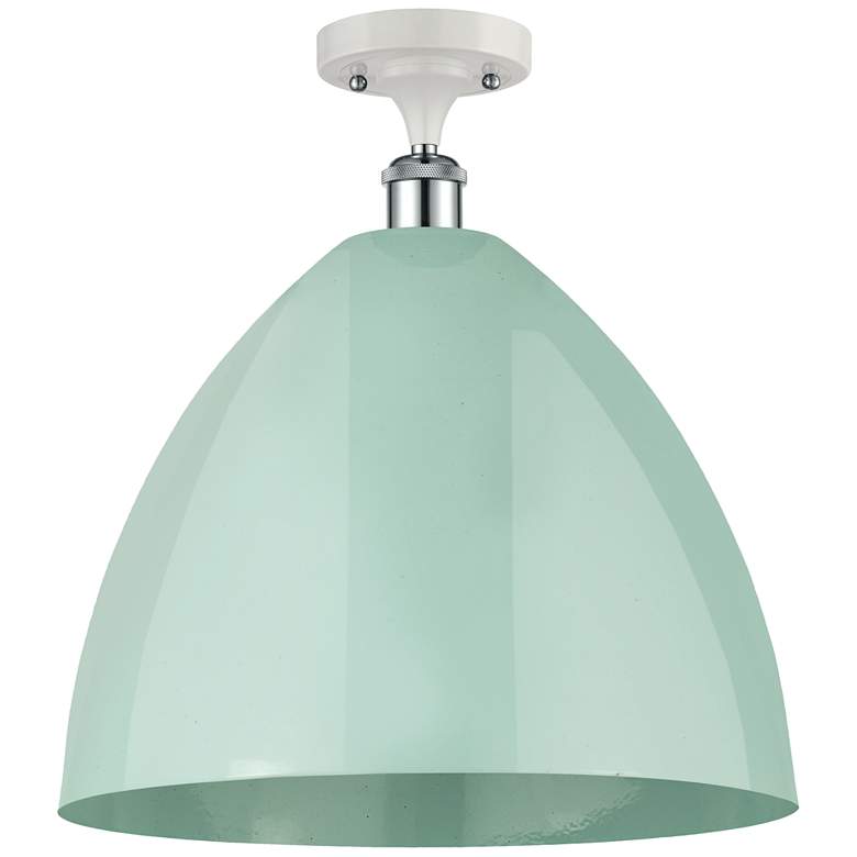 Image 1 Plymouth Dome 16 inchW White and Chrome Semi Flush Mount w/ Seafoam Shade