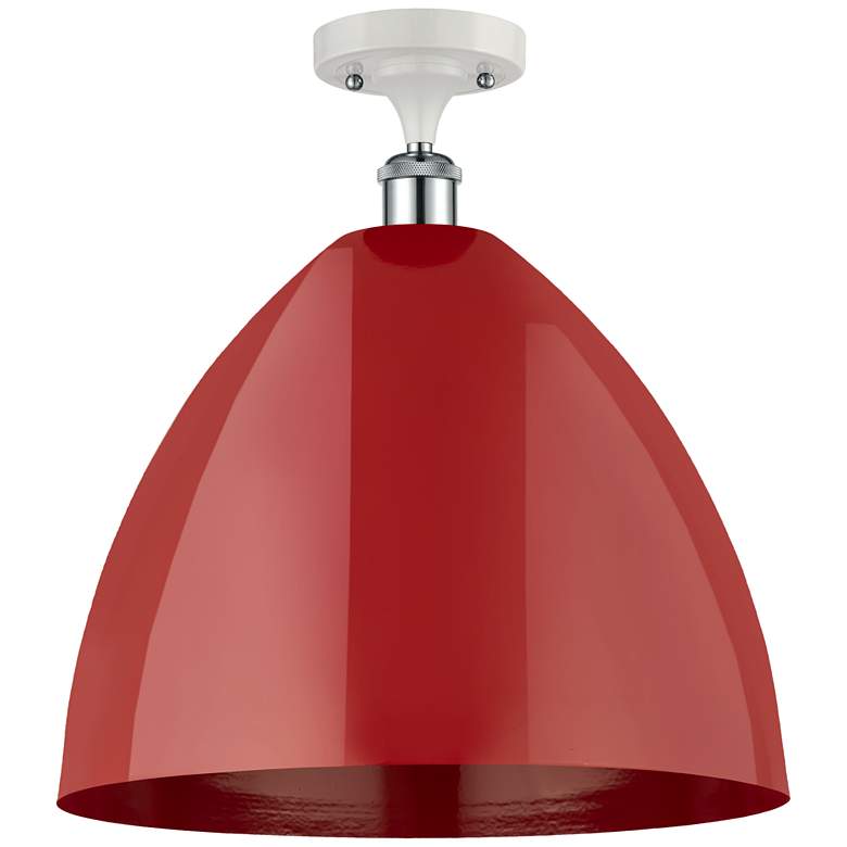 Image 1 Plymouth Dome 16 inchW White and Polished Chrome Semi Flush Mount w/ Red S