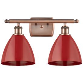 Plymouth Dome 17.5" Wide 2 Light Copper Bath Vanity Light w/ Red Shade Plymouth Dome 17.5" Wide 2 Light Copper Bath Vanity Light w/ Red Shade