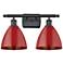Plymouth Dome 17.5" Wide 2 Light Matte Black Bath Vanity Light w/ Red