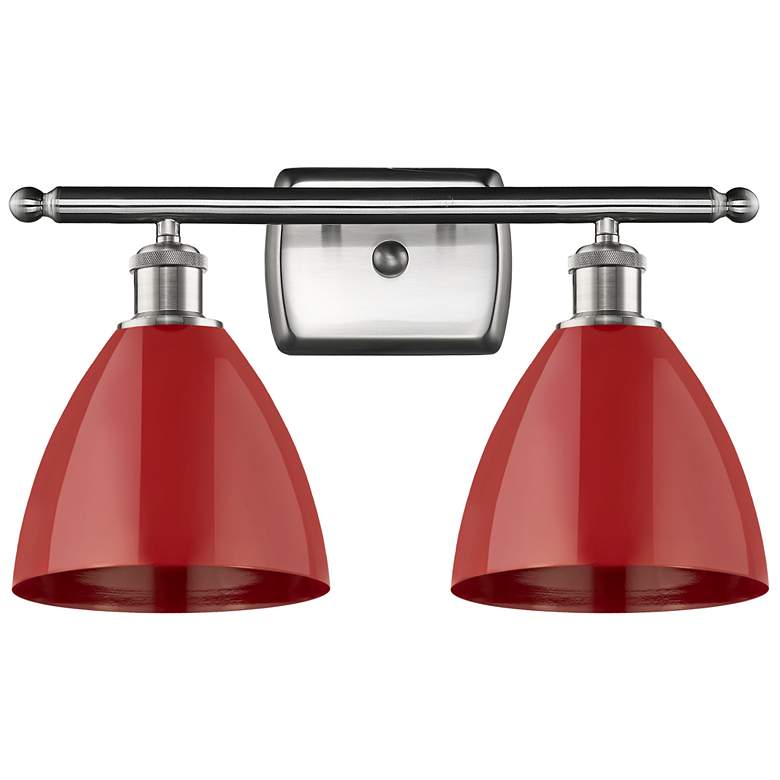 Image 1 Plymouth Dome 17.5"W 2 Light Brushed Nickel Bath Light w/ Red Shade