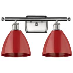 Plymouth Dome 17.5"W 2 Light Brushed Nickel Bath Light w/ Red Shade