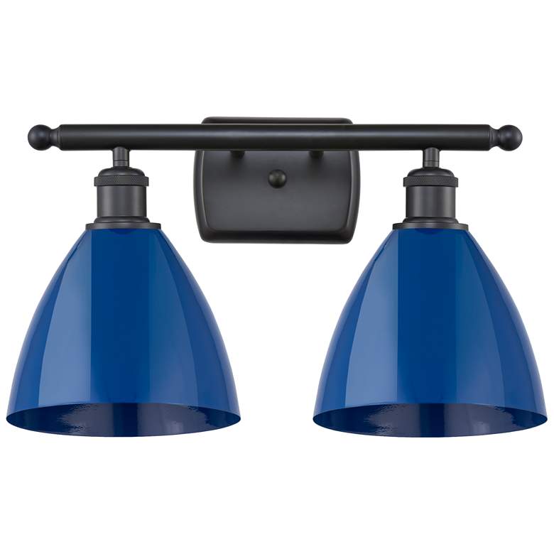 Image 1 Plymouth Dome 17.5"W 2 Light Matte Black Bath Vanity Light w/ Blue Sha