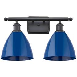 Plymouth Dome 17.5"W 2 Light Matte Black Bath Vanity Light w/ Blue Sha