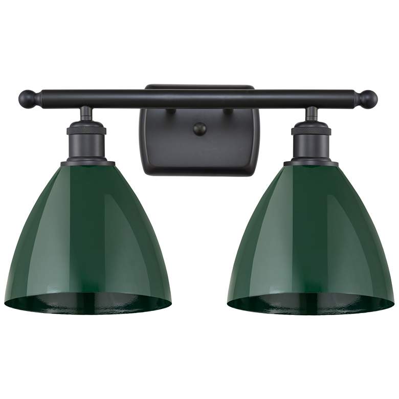 Image 1 Plymouth Dome 17.5"W 2 Light Matte Black Bath Vanity Light w/ Green Sh