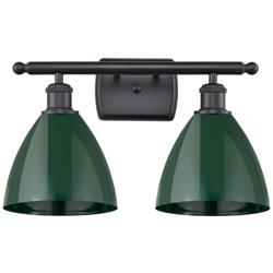 Plymouth Dome 17.5"W 2 Light Matte Black Bath Vanity Light w/ Green Sh
