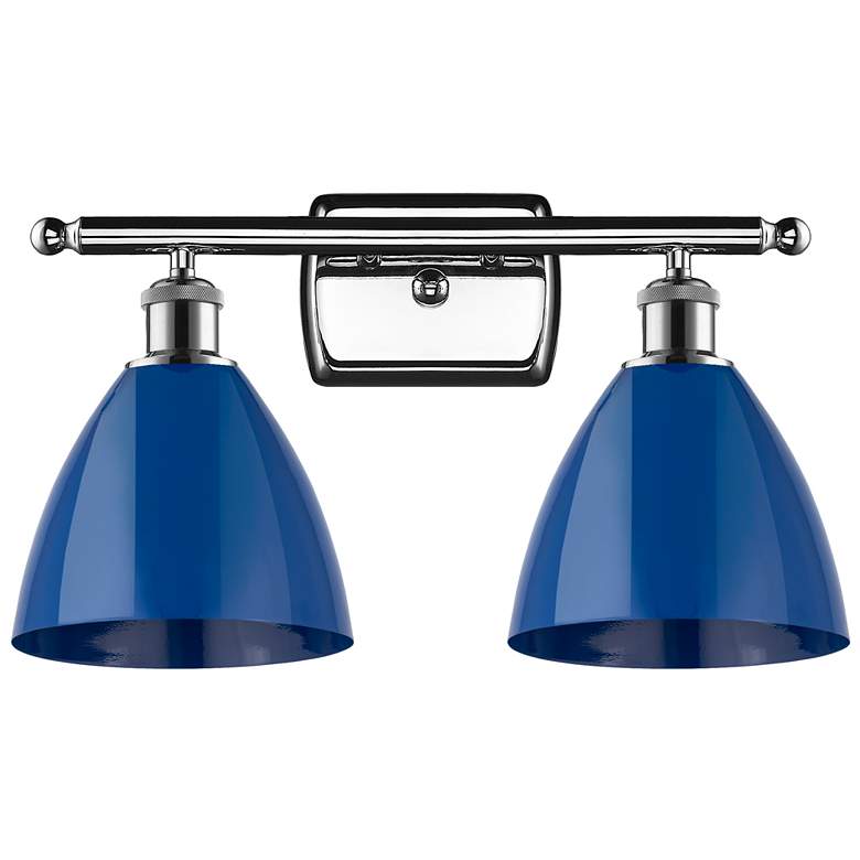 Image 1 Plymouth Dome 17.5"W 2 Light Polished Chrome Bath Light w/ Blue Shade
