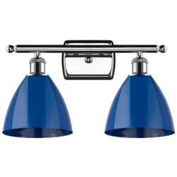Plymouth Dome 17.5"W 2 Light Polished Chrome Bath Light w/ Blue Shade