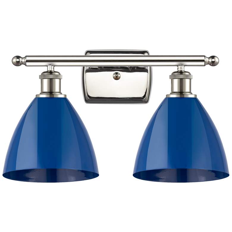 Image 1 Plymouth Dome 17.5"W 2 Light Polished Nickel Bath Light w/ Blue Shade