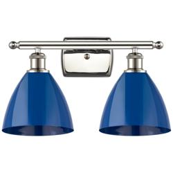 Plymouth Dome 17.5"W 2 Light Polished Nickel Bath Light w/ Blue Shade