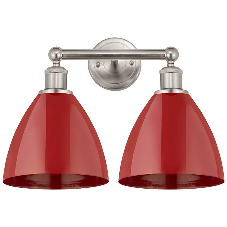 Image 1 Plymouth Dome 17" 2-Light Brushed Satin Nickel Bath Light w/ Red Shade