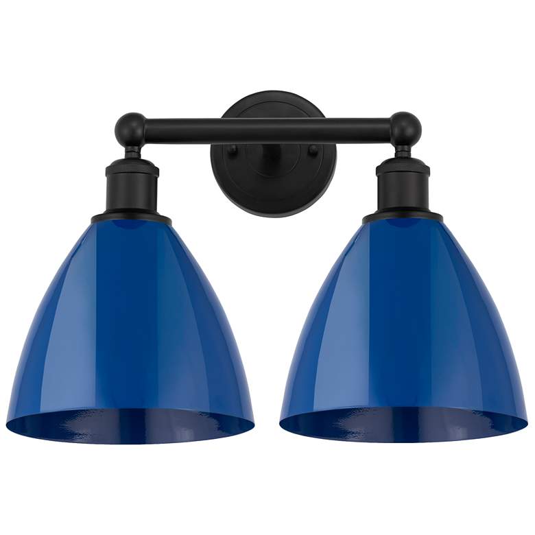Image 1 Plymouth Dome 17" 2-Light Matte Black Bath Light w/ Blue Shade