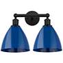 Plymouth Dome 17" 2-Light Matte Black Bath Light w/ Blue Shade