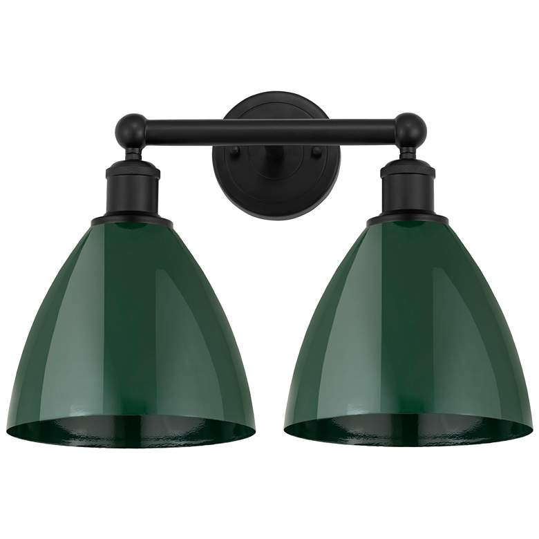 Image 1 Plymouth Dome 17" 2-Light Matte Black Bath Light w/ Green Shade