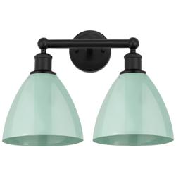 Plymouth Dome 17" 2-Light Matte Black Bath Light w/ Seafoam Shade