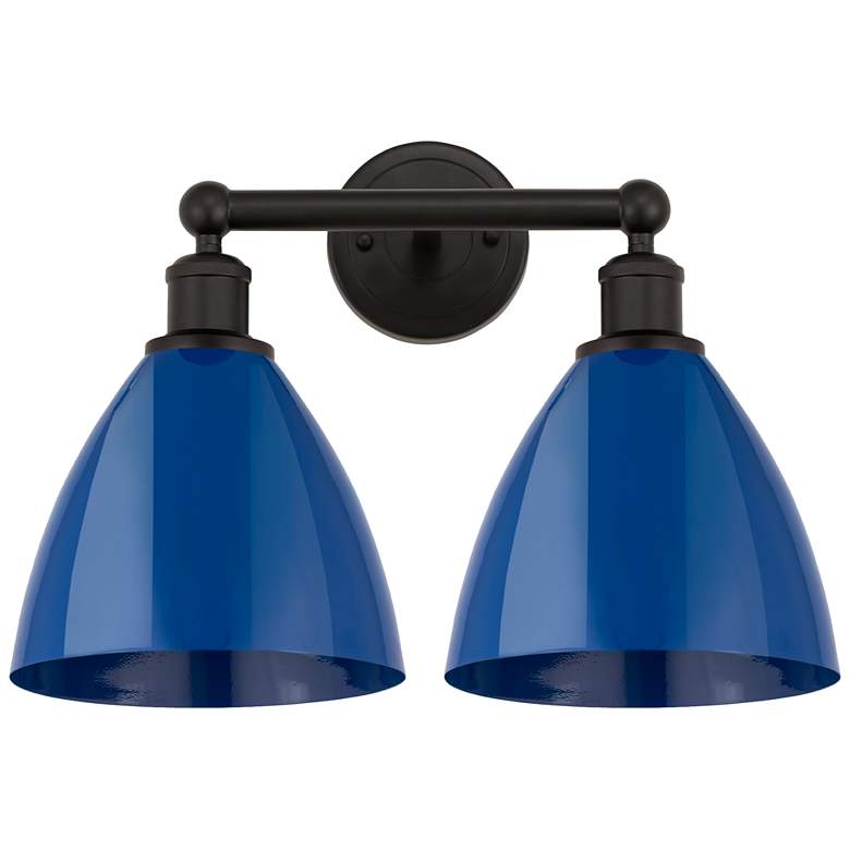 Image 1 Plymouth Dome 17" 2-Light Oil Rubbed Bronze Bath Light w/ Blue Shade