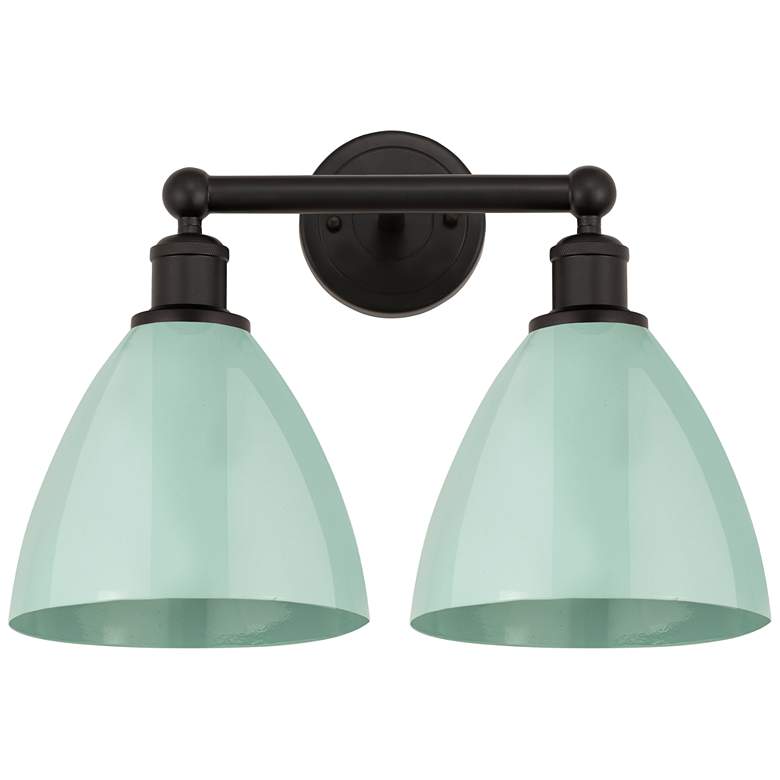Image 1 Plymouth Dome 17" 2-Light Oil Rubbed Bronze Bath Light w/ Seafoam Shad