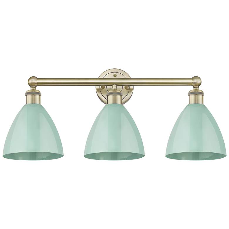 Image 1 Plymouth Dome 25.5"W 3 Light Antique Brass Bath Light With Seafoam Sha