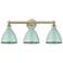Plymouth Dome 25.5"W 3 Light Antique Brass Bath Light With Seafoam Sha
