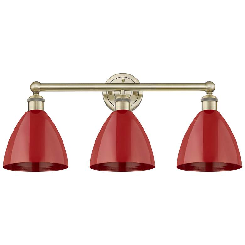 Image 1 Plymouth Dome 25.5"W 3 Light Antique Brass Bath Vanity Light With Red