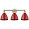 Plymouth Dome 25.5"W 3 Light Antique Brass Bath Vanity Light With Red