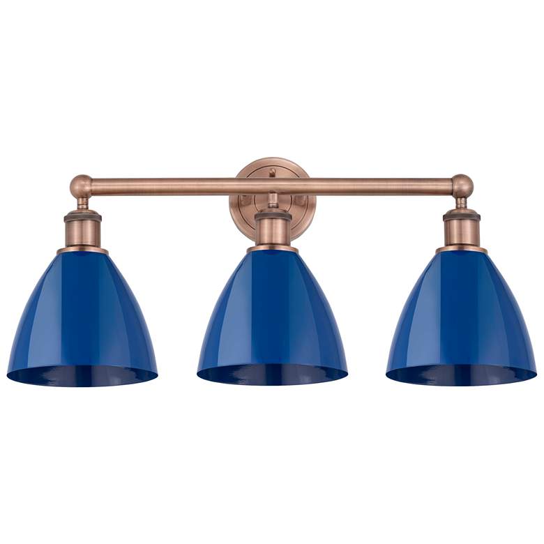Image 1 Plymouth Dome 25.5"W 3 Light Antique Copper Bath Light With Blue Shade