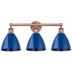 Plymouth Dome 25.5&quot;W 3 Light Antique Copper Bath Light With Blue Shade