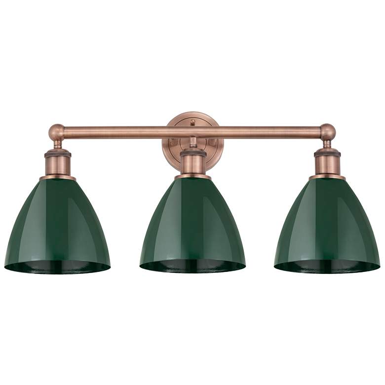 Image 1 Plymouth Dome 25.5 inchW 3 Light Antique Copper Bath Light With Green Shad