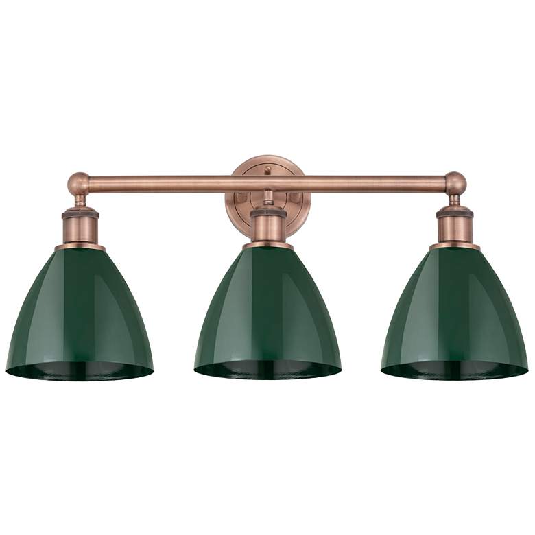 Image 1 Plymouth Dome 25.5"W 3 Light Antique Copper Bath Light With Green Shad