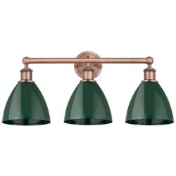 Plymouth Dome 25.5&quot;W 3 Light Antique Copper Bath Light With Green Shad