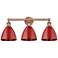 Plymouth Dome 25.5"W 3 Light Antique Copper Bath Light With Red Shade