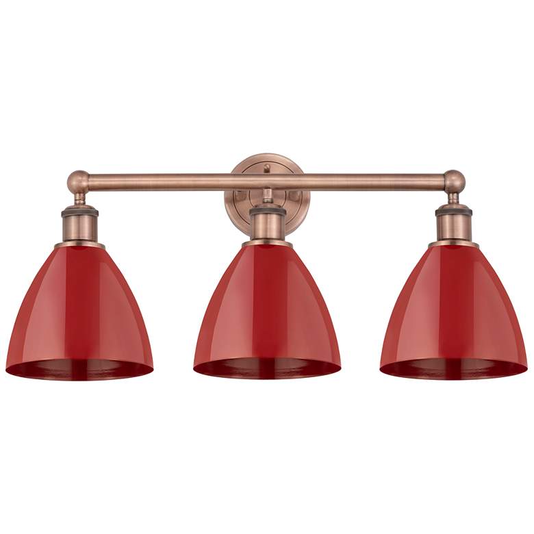 Image 1 Plymouth Dome 25.5 inchW 3 Light Antique Copper Bath Light With Red Shade