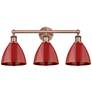 Plymouth Dome 25.5"W 3 Light Antique Copper Bath Light With Red Shade