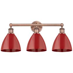 Plymouth Dome 25.5&quot;W 3 Light Antique Copper Bath Light With Red Shade