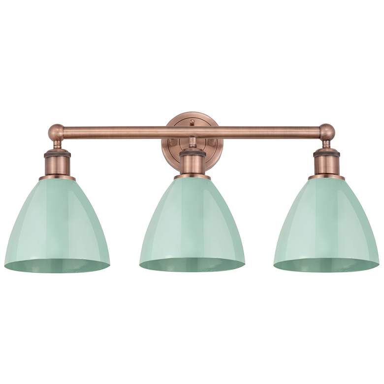 Image 1 Plymouth Dome 25.5"W 3 Light Antique Copper Bath Light With Seafoam Sh