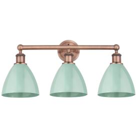 Plymouth Dome 25.5"W 3 Light Antique Copper Bath Light With Seafoam Sh Plymouth Dome 25.5"W 3 Light Antique Copper Bath Light With Seafoam Sh