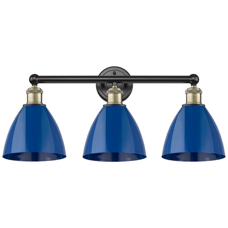 Image 1 Plymouth Dome 25.5"W 3 Light Black Antique Brass Bath Light With Blue