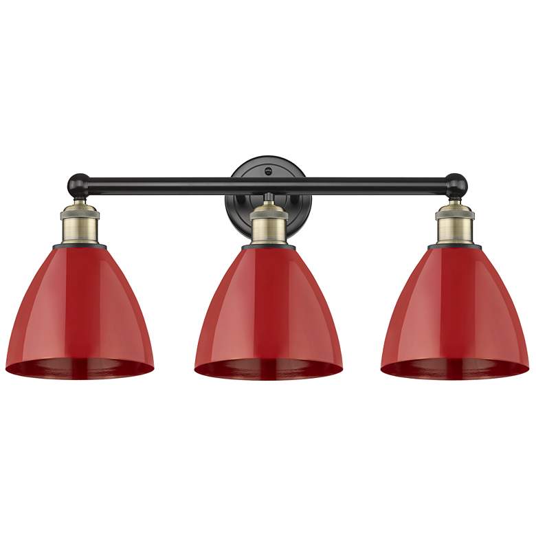 Image 1 Plymouth Dome 25.5"W 3 Light Black Antique Brass Bath Light With Red S