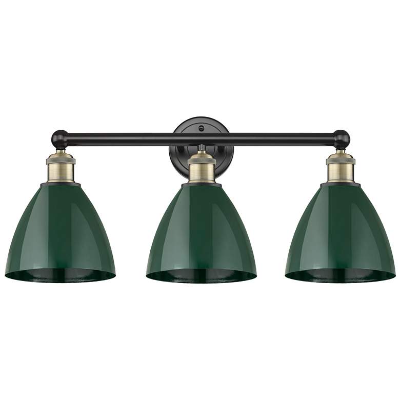 Image 1 Plymouth Dome 25.5 inchW 3 Light Black Brass Bath Light With Green Shade