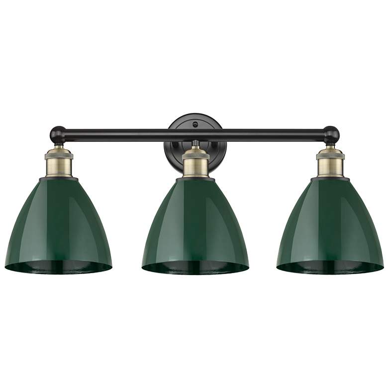 Image 1 Plymouth Dome 25.5"W 3 Light Black Brass Bath Light With Green Shade
