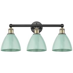 Plymouth Dome 25.5&quot;W 3 Light Black Brass Bath Light With Seafoam Shade